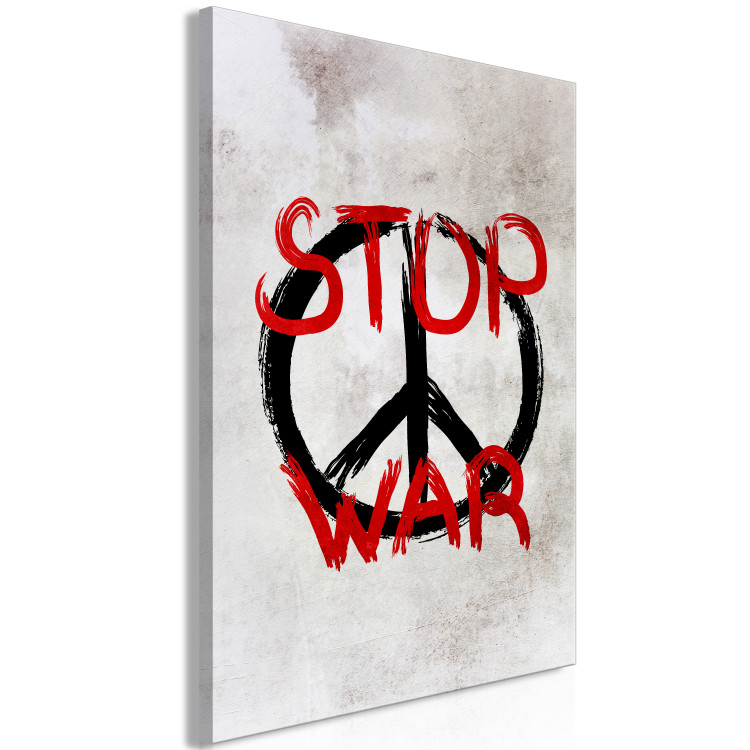 Canvas Art Print Stop War (1-piece) Vertical - symbol and red English text 142442 additionalImage 2