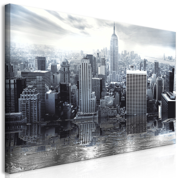 Canvas Print Silver New York (1-piece) Wide - architecture of a big city 143142 additionalImage 2