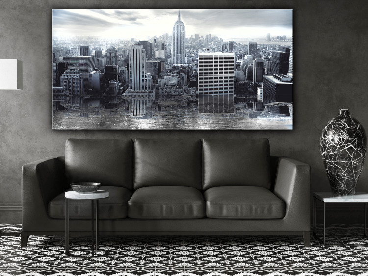 Canvas Print Silver New York (1-piece) Wide - architecture of a big city 143142 additionalImage 3