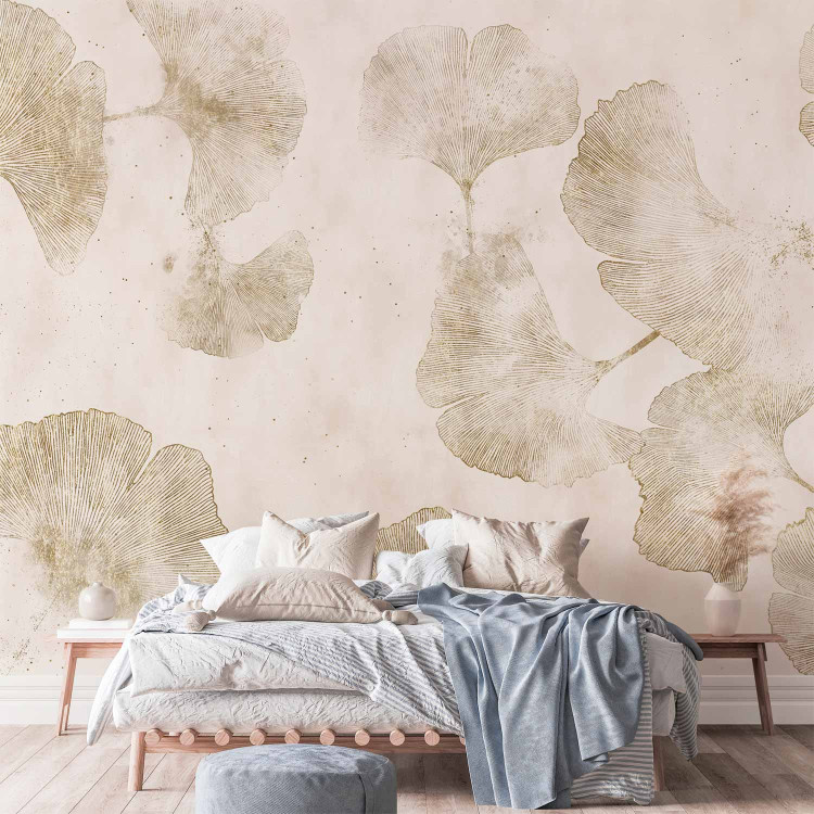Wall Mural Ginkgo tree - japanese style abstraction with gold leaf outline 144042 additionalImage 2