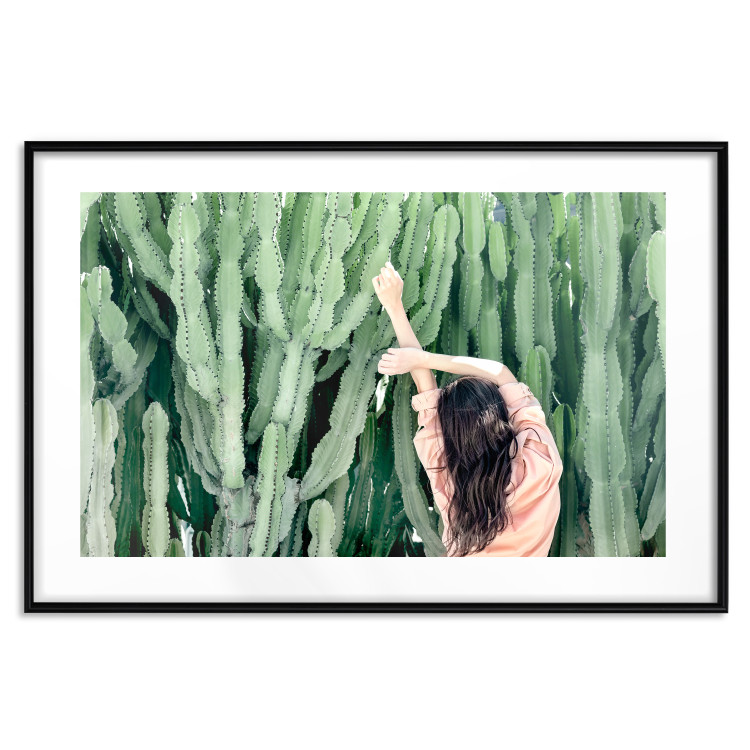 Poster Relax - Green Cactuses and a Young Woman in a Pink Blouse 144342 additionalImage 25
