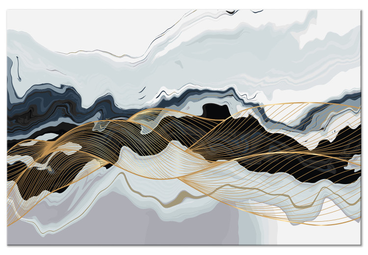 Canvas Color Waves - Modern Abstraction in Gray and Navy Blue Colors 149742