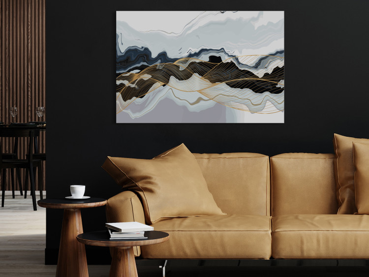 Canvas Color Waves - Modern Abstraction in Gray and Navy Blue Colors 149742 additionalImage 3