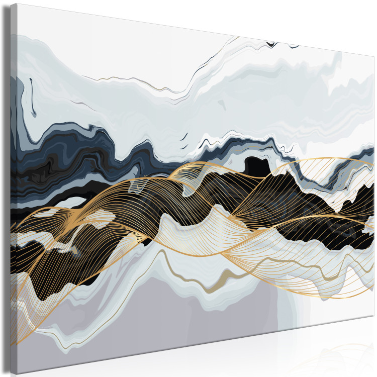 Canvas Color Waves - Modern Abstraction in Gray and Navy Blue Colors 149742 additionalImage 2