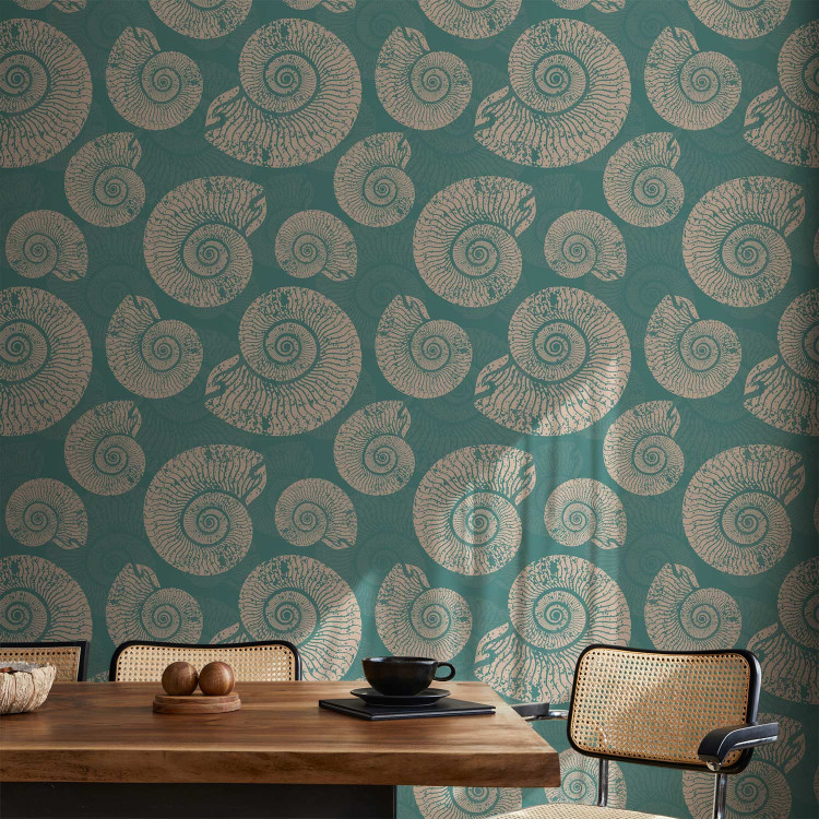 Modern Wallpaper Underwater World - Pattern of Bright Shells on a Turquoise Background 150042 additionalImage 8
