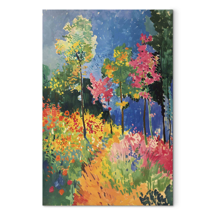 Canvas Print Colorful Forest - A Simple Painterly Landscape in Intense Shades 159942