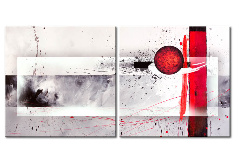 Canvas Art Print Energetic Red (2-piece) - abstraction with black patterns 46642
