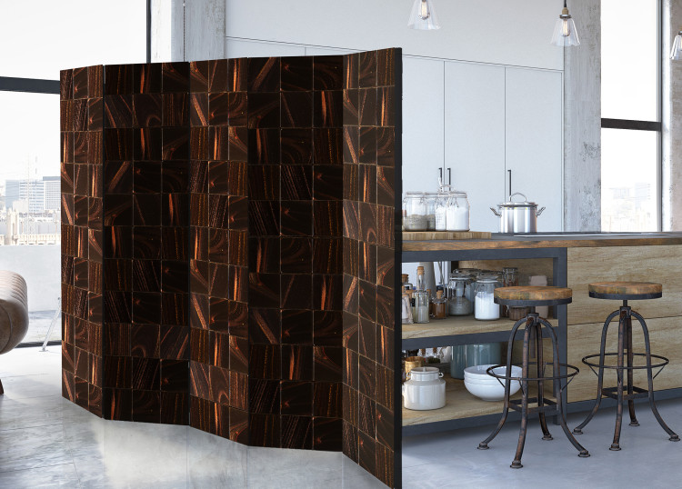 Room Divider Screen Secret of Magma II - brown texture of geometric figures in glow 95442 additionalImage 2