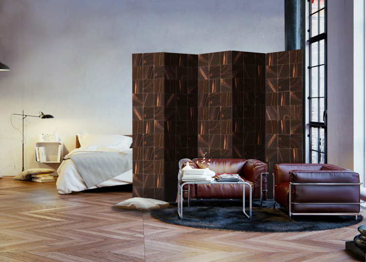 Room Divider Screen Secret of Magma II - brown texture of geometric figures in glow 95442 additionalImage 4