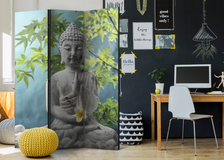 Room Separator Meditating Buddha - stone texture of Buddha with a flower in a Zen motif 97342 additionalImage 4