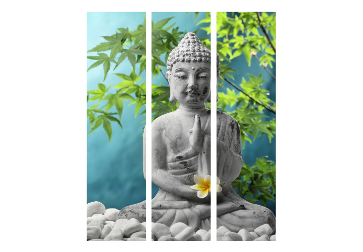 Room Separator Meditating Buddha - stone texture of Buddha with a flower in a Zen motif 97342 additionalImage 3