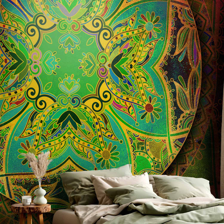 Wall Mural Mandala - regular oriental motif with green pattern and gold elements 98042 additionalImage 2