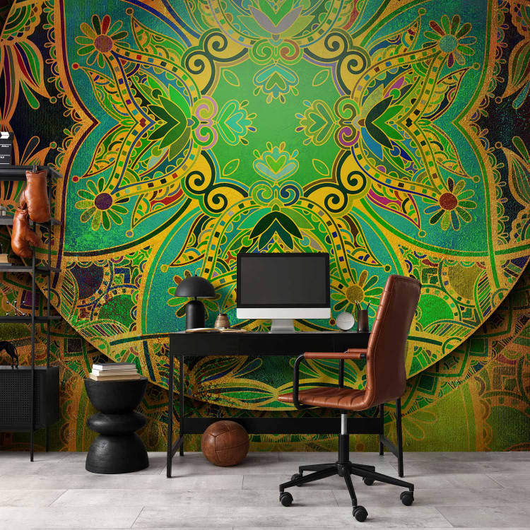 Wall Mural Mandala - regular oriental motif with green pattern and gold elements 98042 additionalImage 4