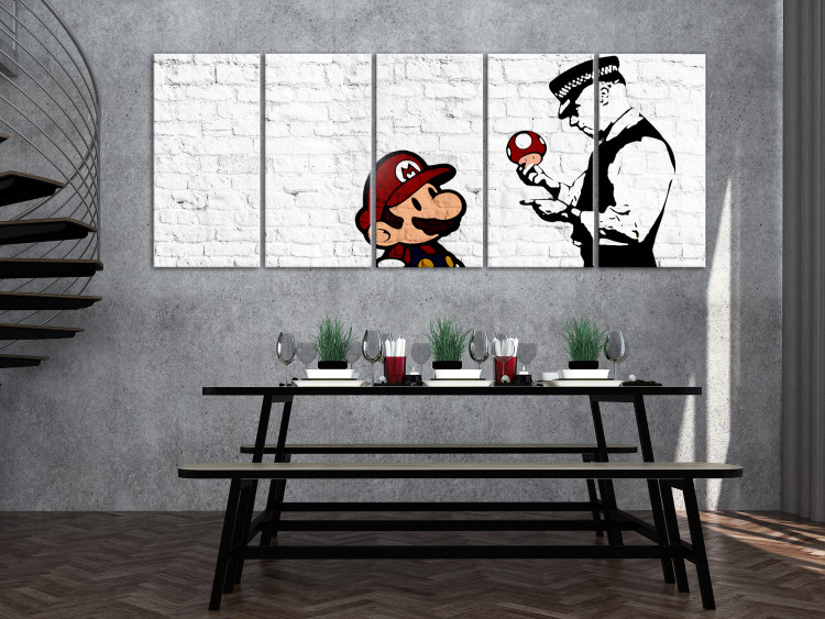 Canvas Art Print Graffiti on Brick (5-piece) - Mario and Policeman in Pop Art Style 106252 additionalImage 3