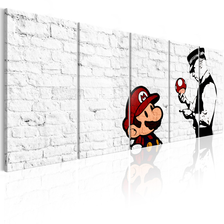 Canvas Art Print Graffiti on Brick (5-piece) - Mario and Policeman in Pop Art Style 106252 additionalImage 2