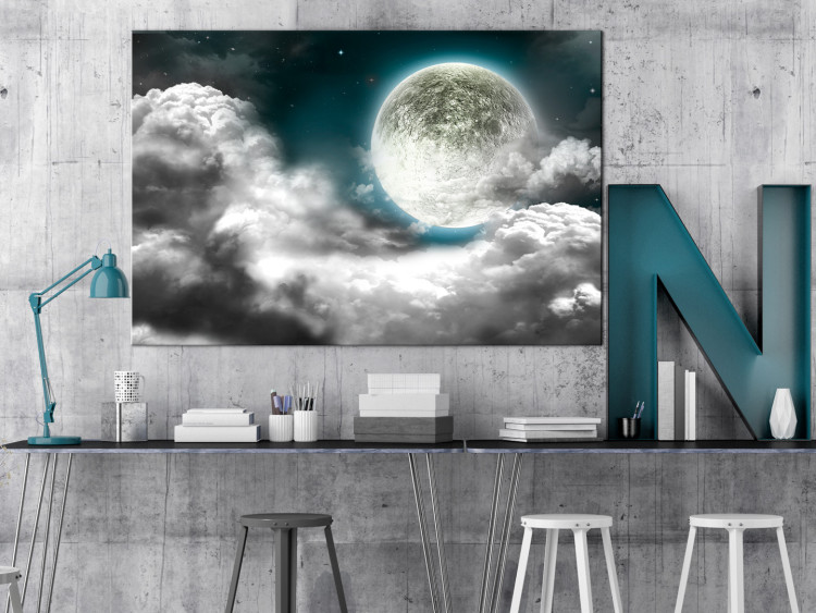 Canvas Art Print Silver Globe (1-piece) - Thick Clouds and Moonlit Sky 106752 additionalImage 3