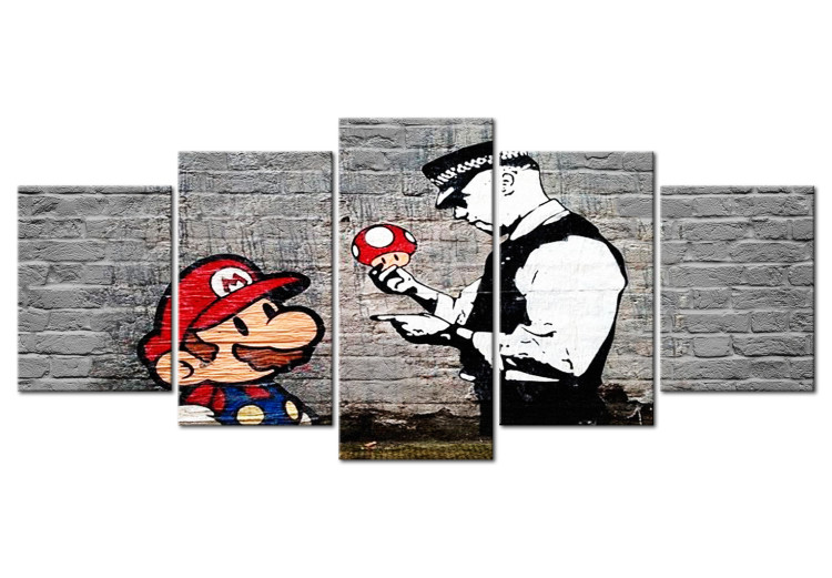 Canvas Art Print Super Mario and Policeman (5-part) Wide - Pop Art Style Mural 107252