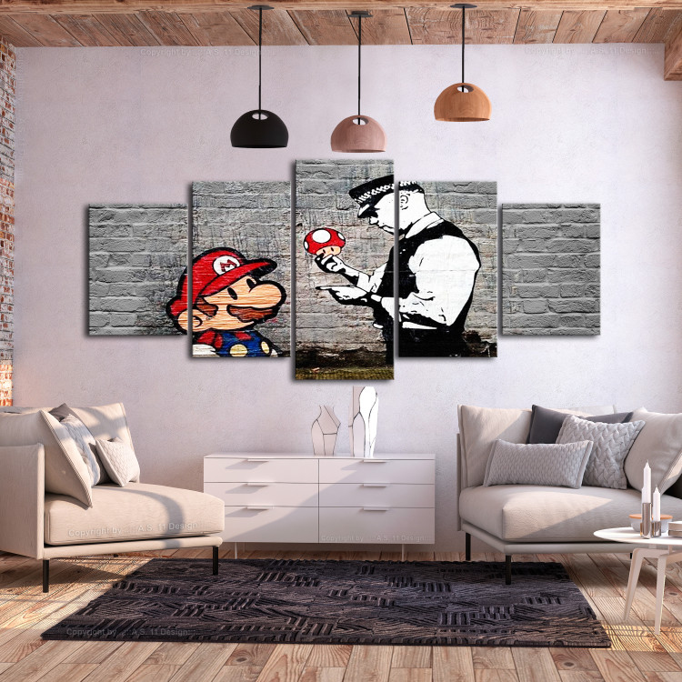 Canvas Art Print Super Mario and Policeman (5-part) Wide - Pop Art Style Mural 107252 additionalImage 3