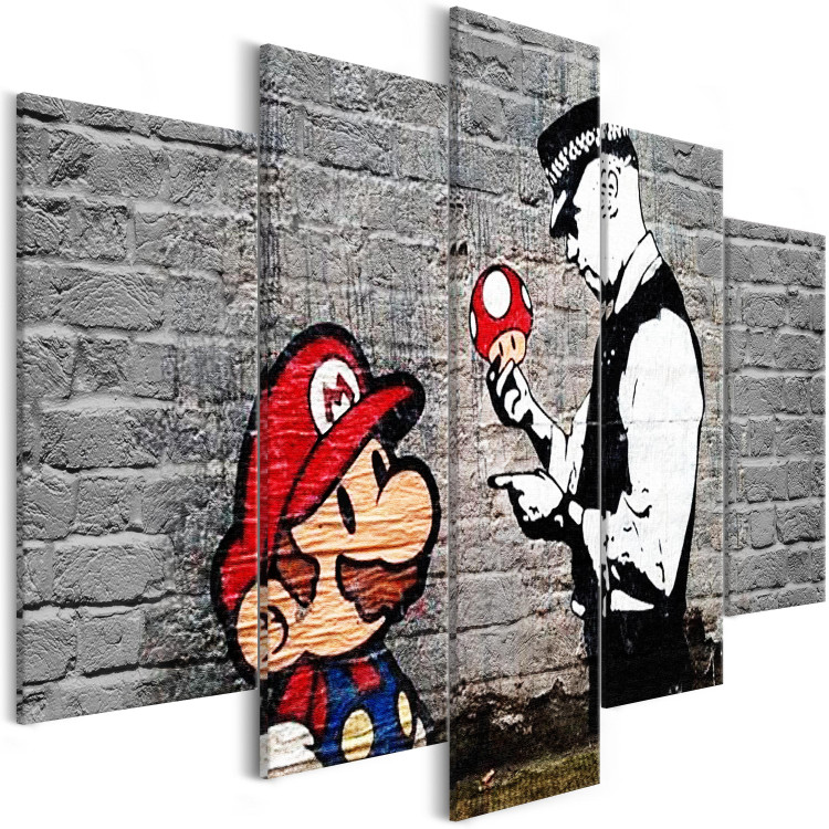 Canvas Art Print Super Mario and Policeman (5-part) Wide - Pop Art Style Mural 107252 additionalImage 2