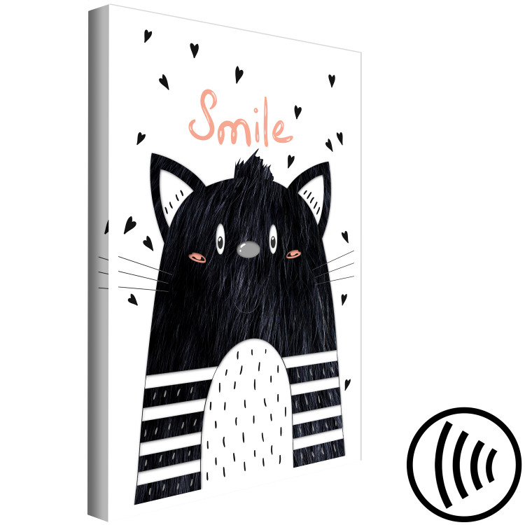 Canvas Art Print Black and white creature - abstract graphics with a smiling kitten 114252 additionalImage 6
