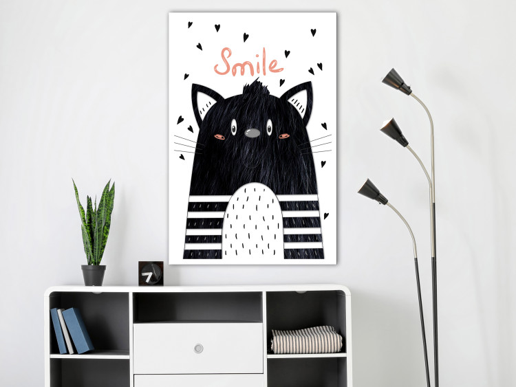 Canvas Art Print Black and white creature - abstract graphics with a smiling kitten 114252 additionalImage 3
