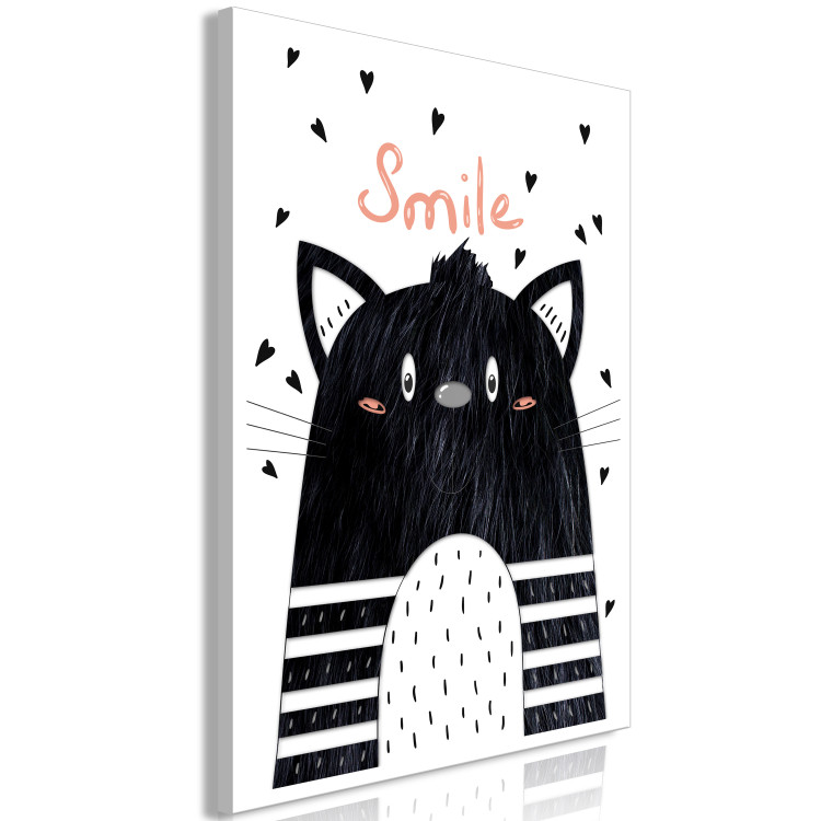 Canvas Art Print Black and white creature - abstract graphics with a smiling kitten 114252 additionalImage 2