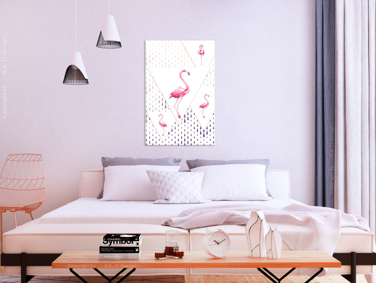 Canvas Print Proud Flamingos (1-part) - Birds in Geometric World of Triangles 115252 additionalImage 3
