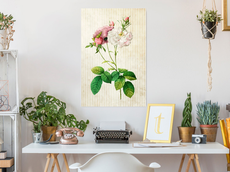Poster Floral Chic - colorful composition with flowers and beige stripes in the background 117352 additionalImage 17
