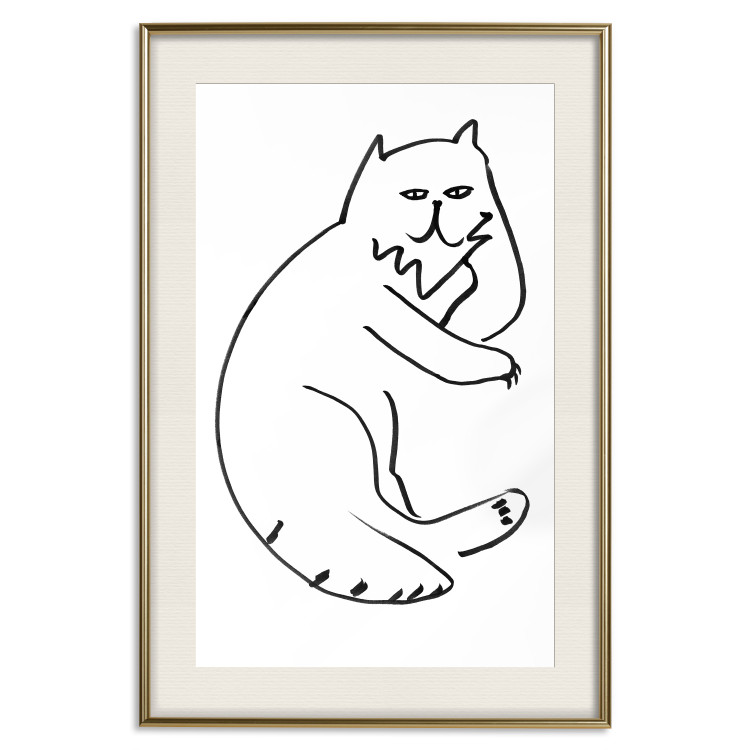 Wall Poster Cat's Relaxation - black and white simple composition with animal line art 119252 additionalImage 19