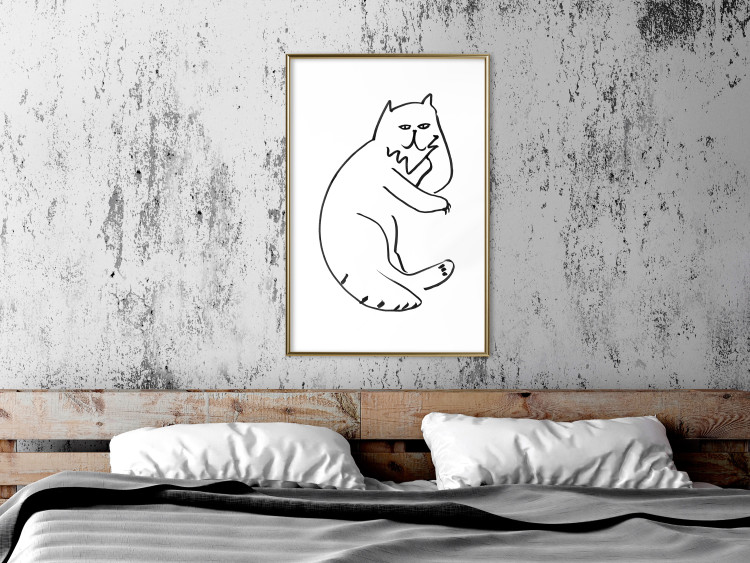 Wall Poster Cat's Relaxation - black and white simple composition with animal line art 119252 additionalImage 15