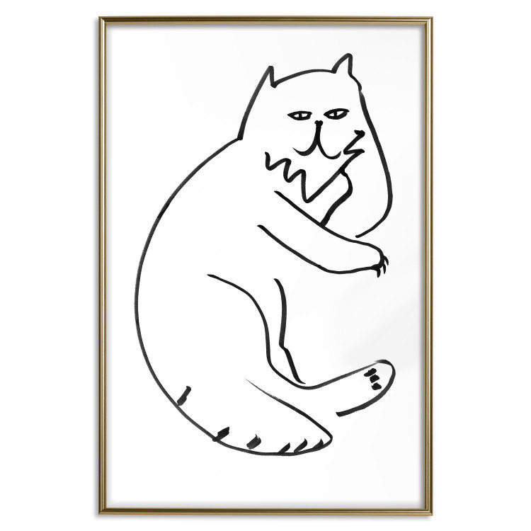 Wall Poster Cat's Relaxation - black and white simple composition with animal line art 119252 additionalImage 20