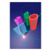 Poster Shall We Play? - colorful geometric figures from a console on a blue background 122652