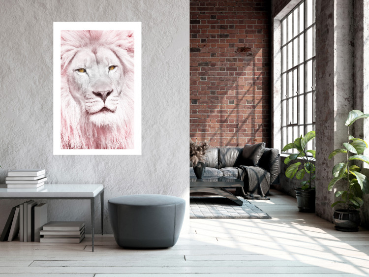 Wall Poster Beauty in Strength - reddened white lion portrait with yellow eyes 123052 additionalImage 2