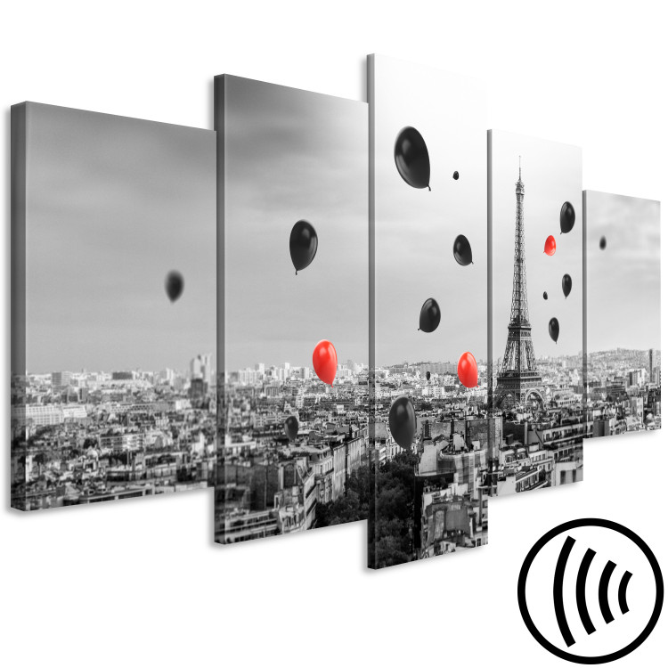 Canvas Print Paris Balloon (5 Parts) Wide Red and Black 123952 additionalImage 6
