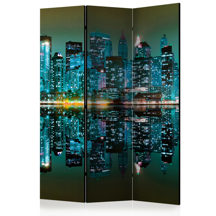 Room Separator Gold Reflections - NYC (3-piece) - city skyline against the night sky 124152