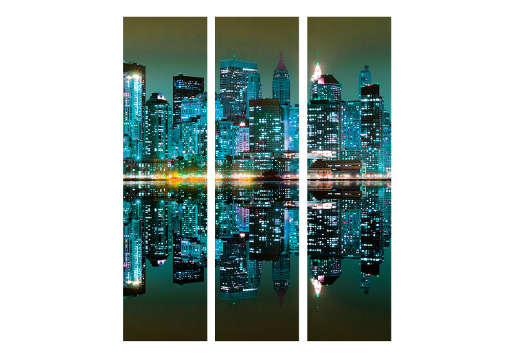Room Separator Gold Reflections - NYC (3-piece) - city skyline against the night sky 124152 additionalImage 3