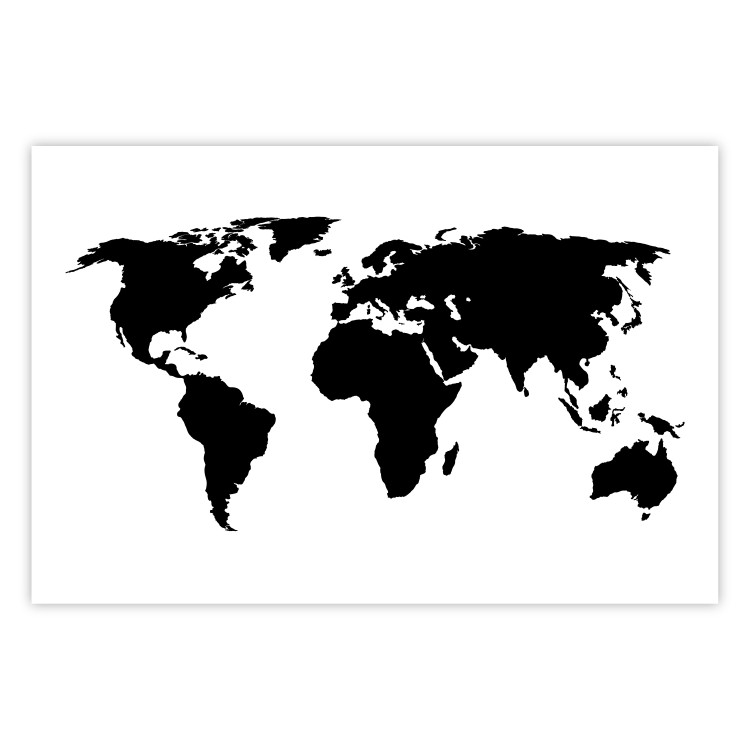 Poster Continents - black map of the whole world on a contrasting white background 125452