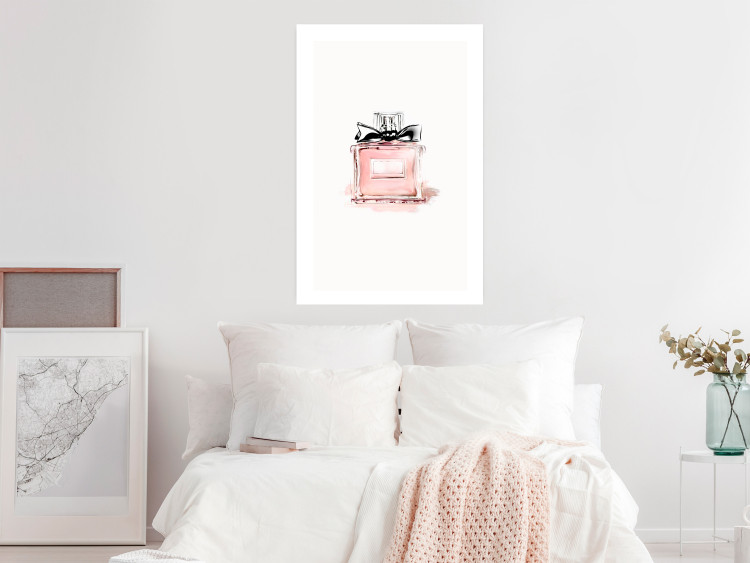Poster Perfume - pink bottle with a black ribbon on a subtly pastel background 125752 additionalImage 2
