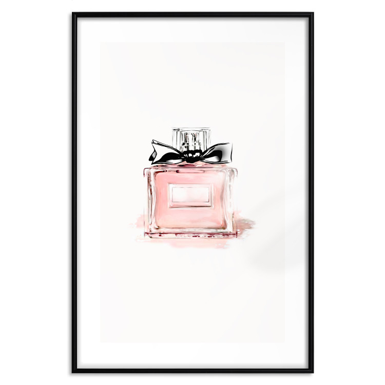 Poster Perfume - pink bottle with a black ribbon on a subtly pastel background 125752 additionalImage 19