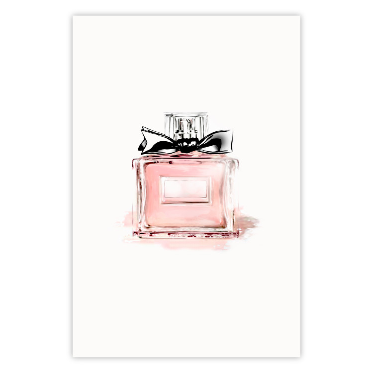 Poster Perfume - pink bottle with a black ribbon on a subtly pastel background 125752