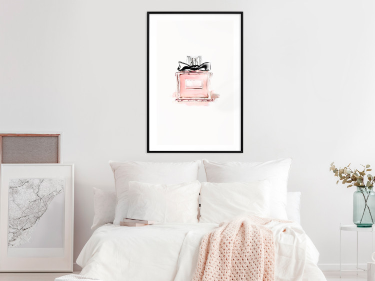Poster Perfume - pink bottle with a black ribbon on a subtly pastel background 125752 additionalImage 4