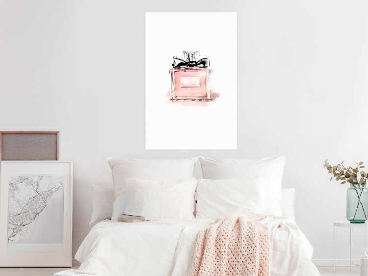 Poster Perfume - pink bottle with a black ribbon on a subtly pastel background 125752 additionalImage 14