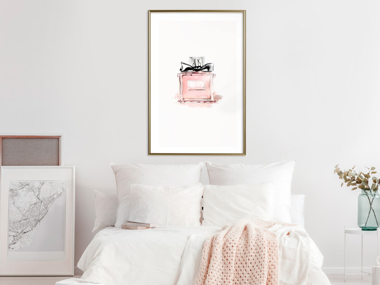Poster Perfume - pink bottle with a black ribbon on a subtly pastel background 125752 additionalImage 13
