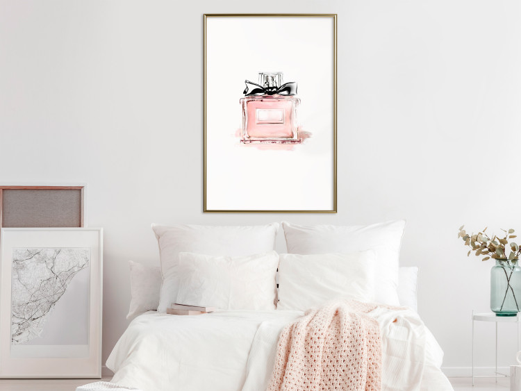 Poster Perfume - pink bottle with a black ribbon on a subtly pastel background 125752 additionalImage 5