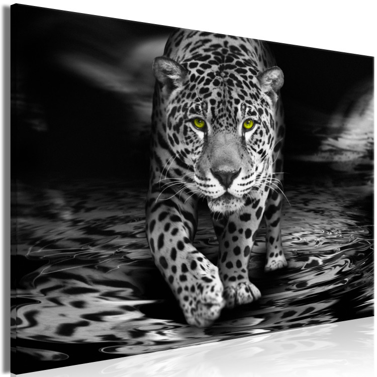 Canvas Art Print Green-Eyed Predator (1 Part) Wide Black and White 125952 additionalImage 2