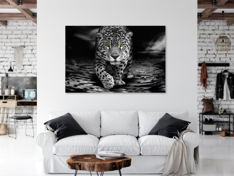 Canvas Art Print Green-Eyed Predator (1 Part) Wide Black and White 125952 additionalImage 3