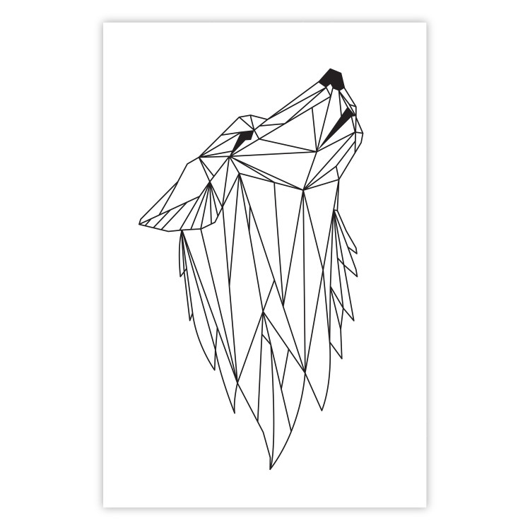 Poster Midnight - black line art of a wolf made of geometric figures on a white background 126952