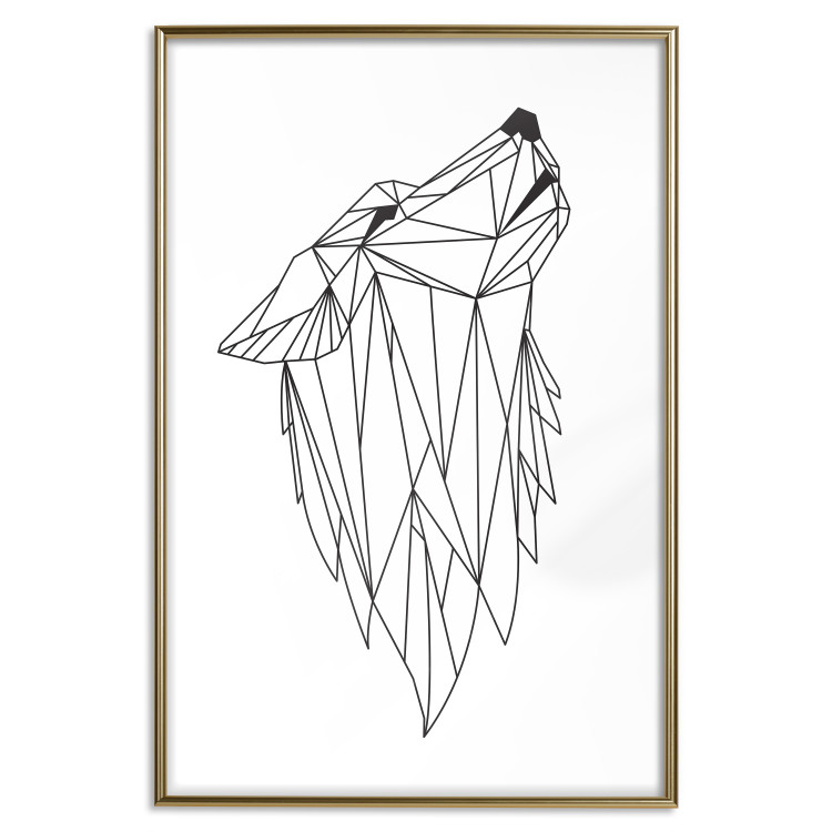 Poster Midnight - black line art of a wolf made of geometric figures on a white background 126952 additionalImage 17