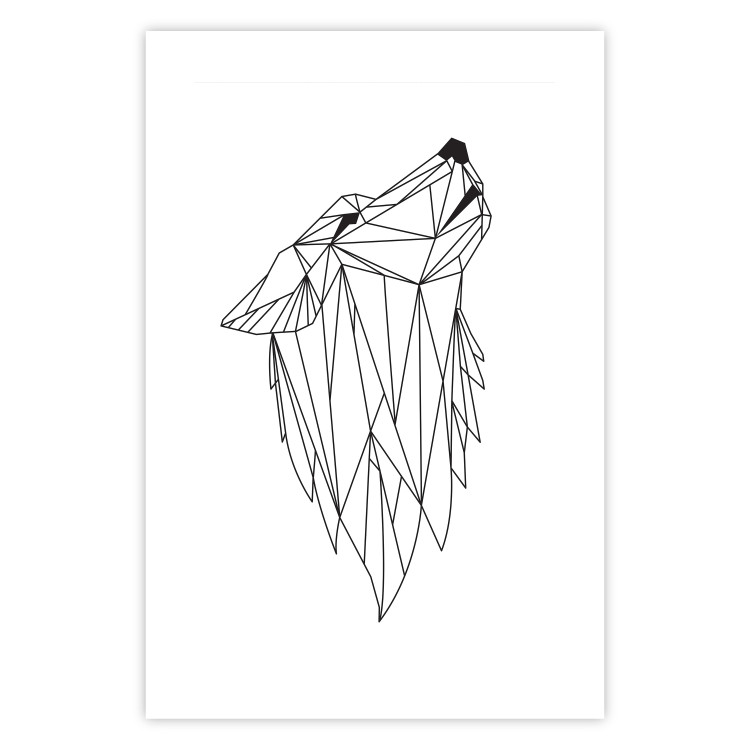 Poster Midnight - black line art of a wolf made of geometric figures on a white background 126952 additionalImage 25