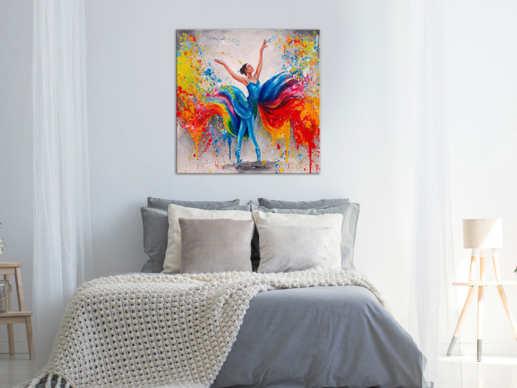 Canvas Art Print Colorful Ballerina (1-piece) Square - energetic dancing woman 131452 additionalImage 3